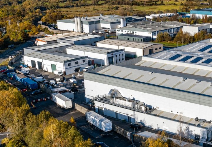 Aerial view of a pharmaceutical manufacturing site